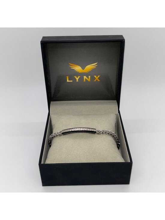 Lynx Jewelry - Lynx Mens Stainless Steel Hammered ID Plate Bracelet With Foxtail Chain In Gift
